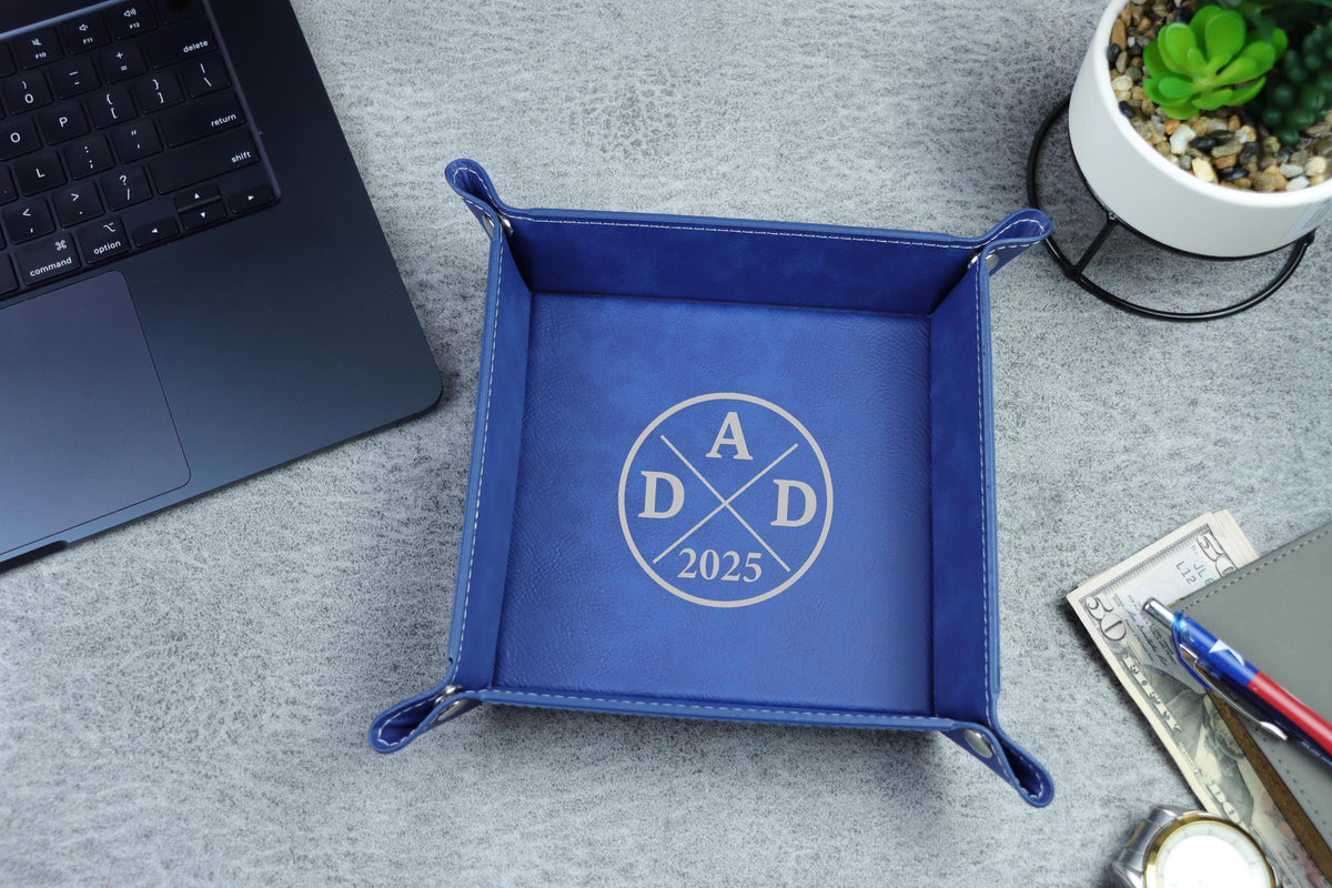 Custom Dad Vegan Leather Valet Tray, Engraved Father's Day Gift