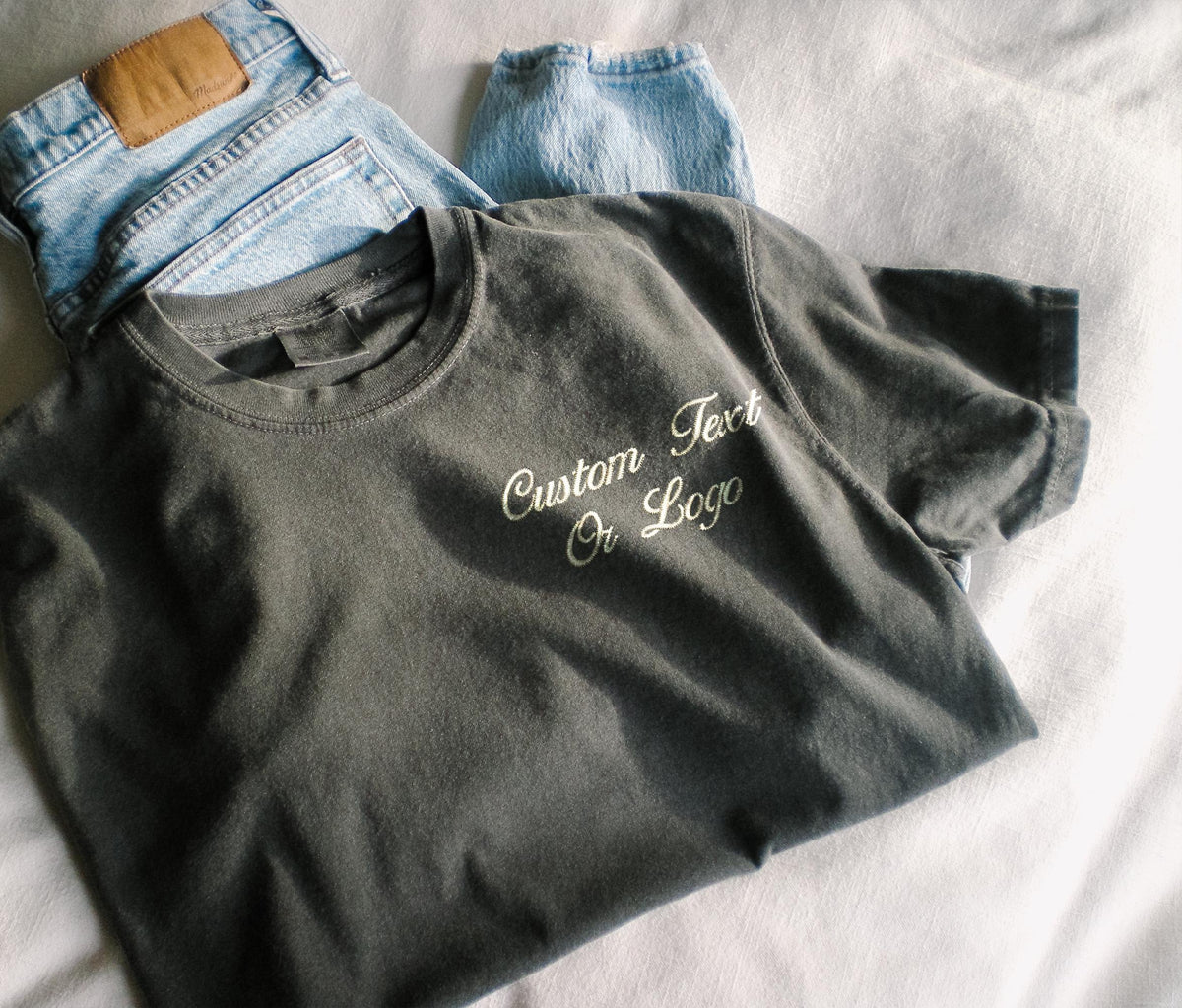 Embroidered Custom Text Comfort Colors® Shirt, Embroidery Logo T-Shirt, Personalized Text Embroidery Tees