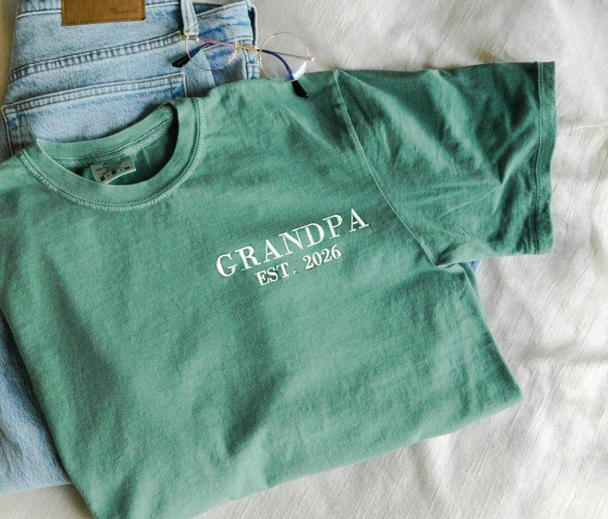 Embroidered Dad Est Year Comfort Colors® Shirt, Father's Day Tee, Dad To Be Embroidery T-Shirt, New Grandpa Gift