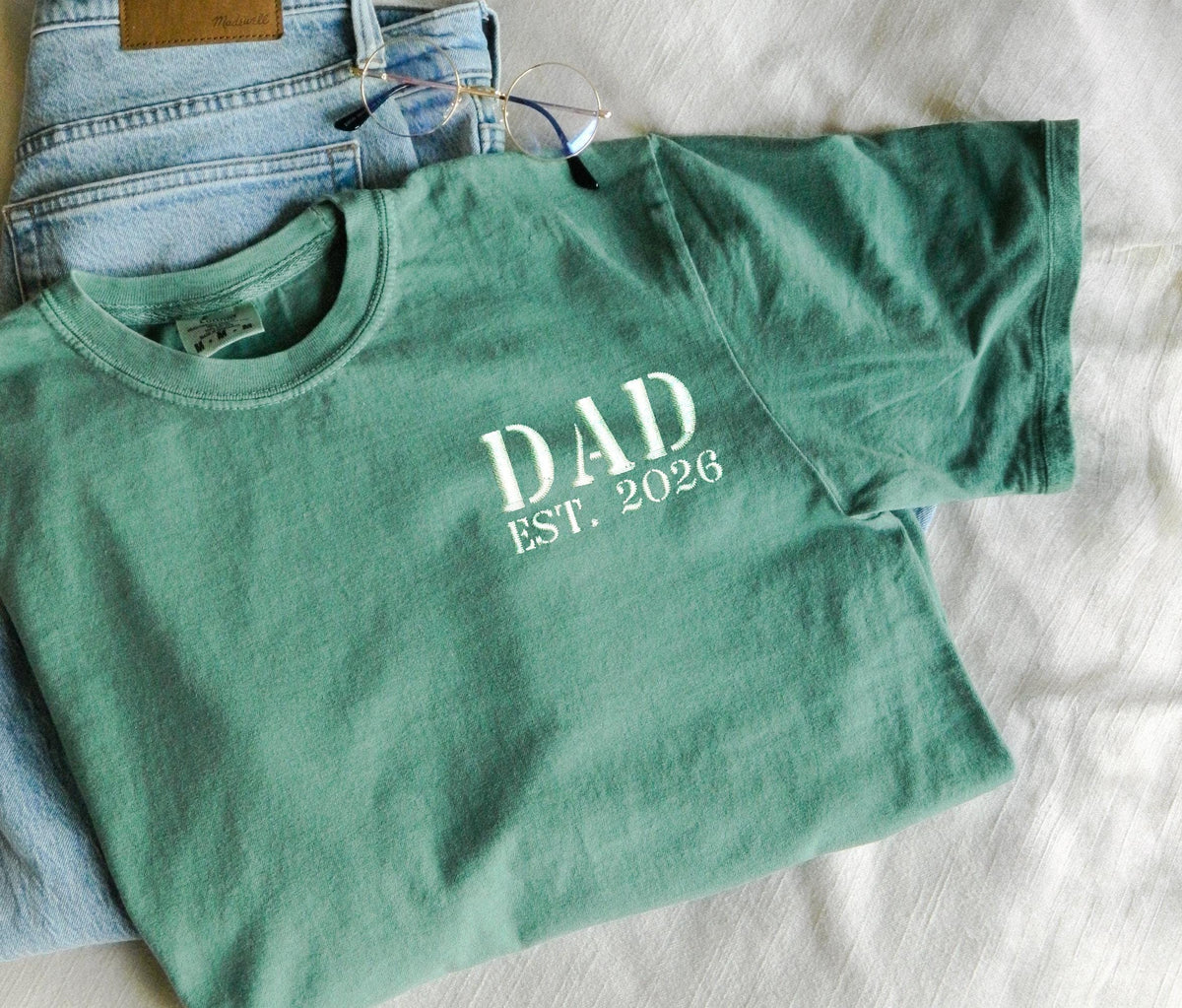 Comfort Colors® Embroidered Dad Custom Shirt, Father's Day Tee, Papa To Be Embroidery T-Shirt, New Grandpa Gift