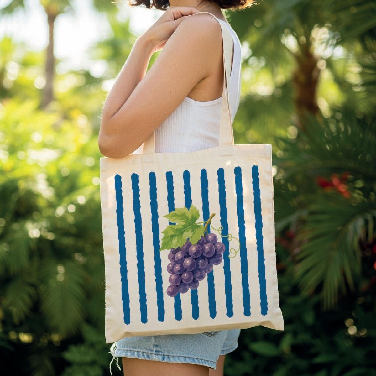 Summer Fruit Tote Bag, Striped Canvas Tote, Summer Market Bag, Watermelon Lemon Canvas Tote, Tropical Fruit Tote