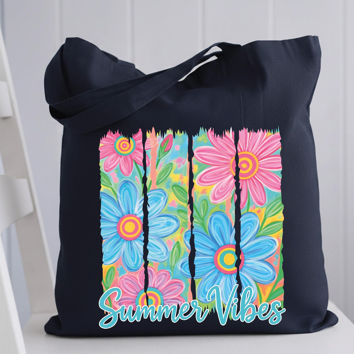 Summer Vibes Tote Bag, Floral Beach Tote, Summer Lover Gift Bag