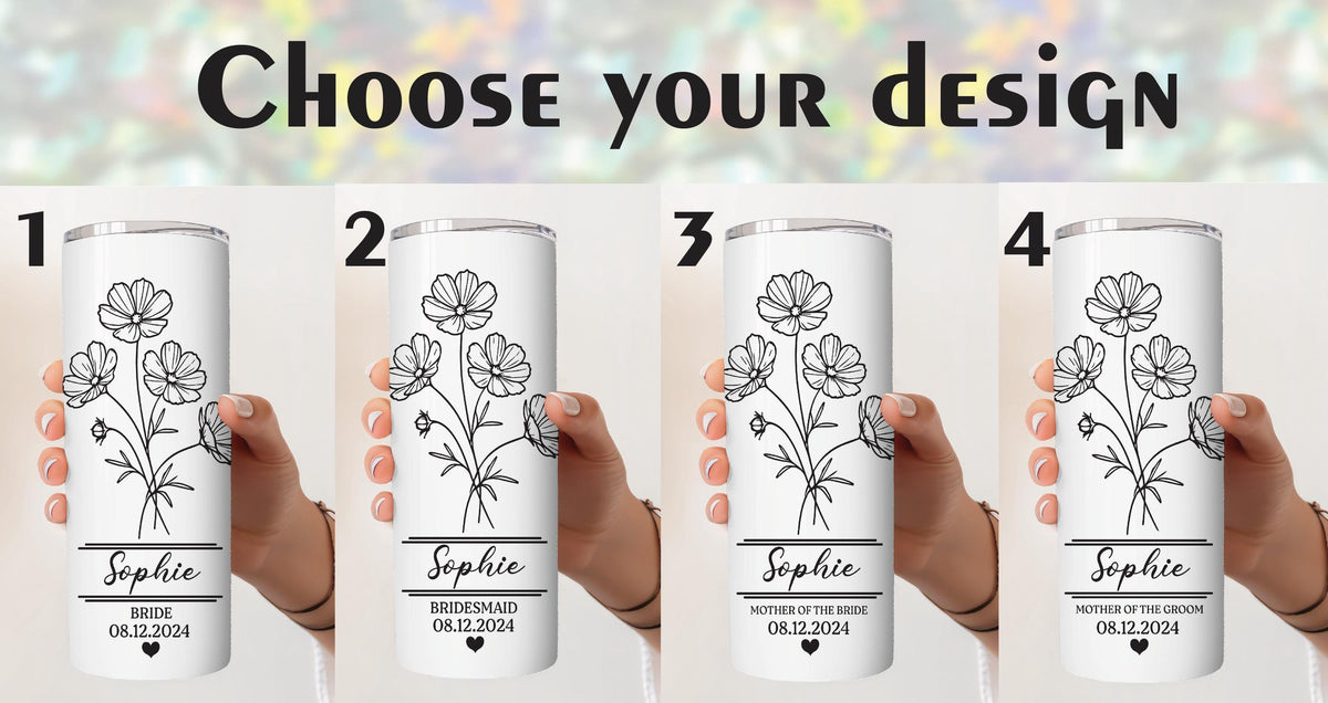 Customizable Bachelorette Stainless Steel Tumbler, Floral Wedding Date Tumbler With Straw