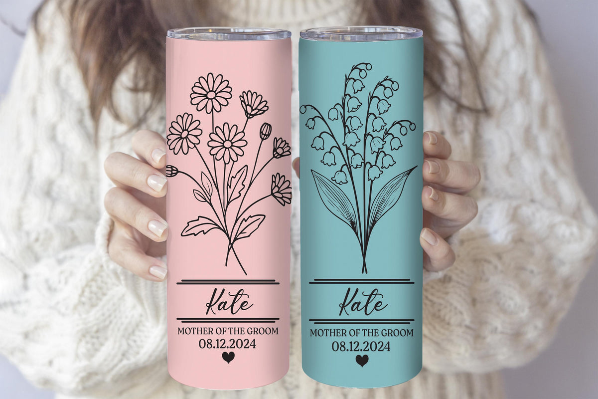 Customizable Bachelorette Stainless Steel Tumbler, Floral Wedding Date Tumbler With Straw