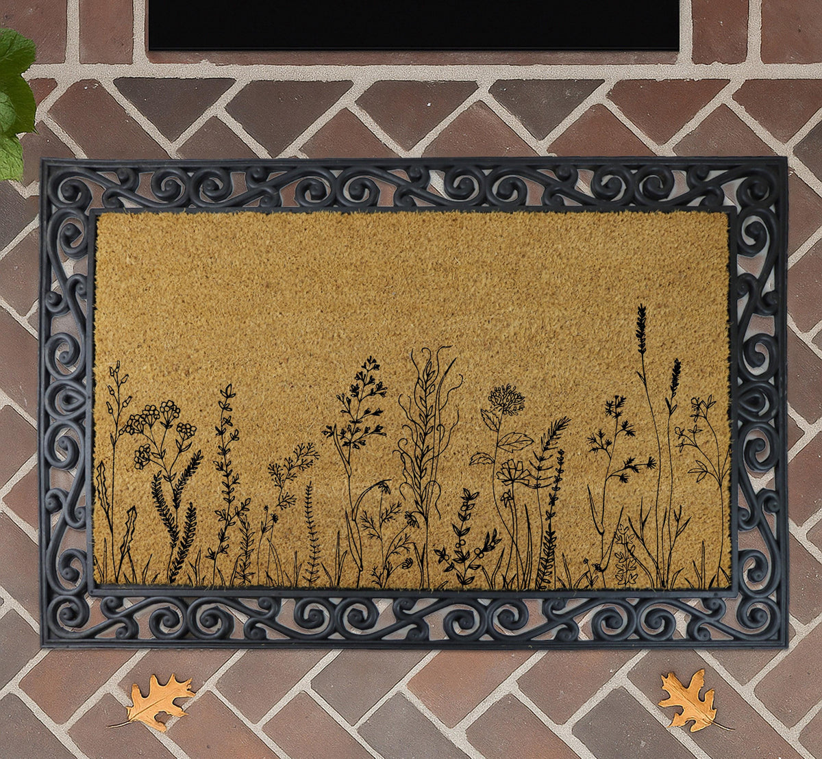Wildflower Interchangeable Set Coir Doormat, Nature Inspired Welcome Mat With Black Frame
