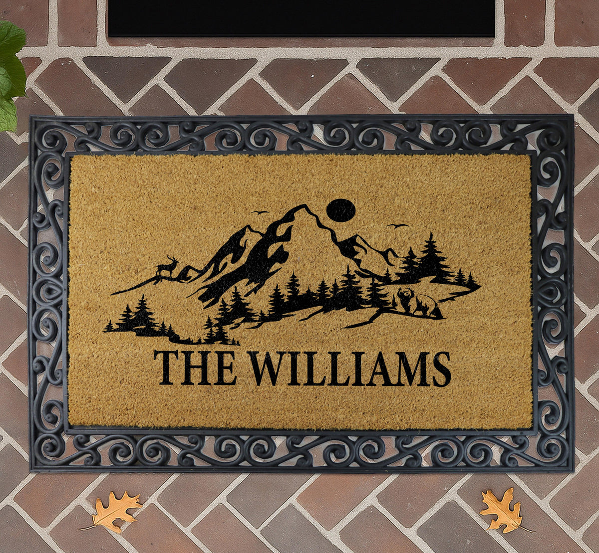 Personalized Mountain Interchangeable Set Doormat, Custom Family Name Welcome Mat With Frame