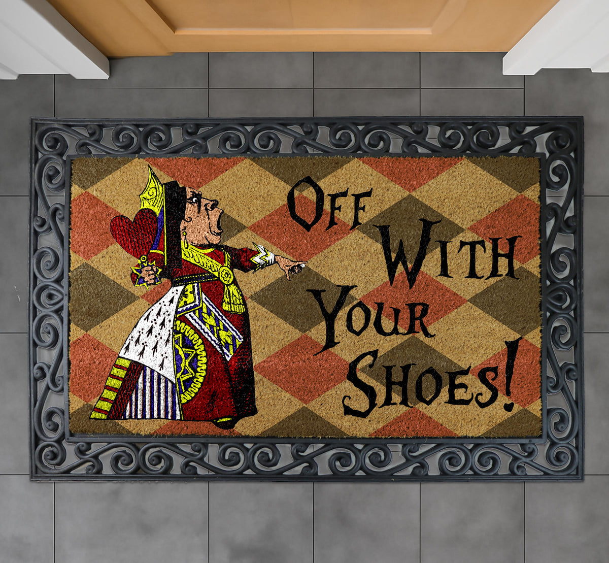Off With Your Shoes Interchangeable Set Doormat, Queen of Hearts Mat