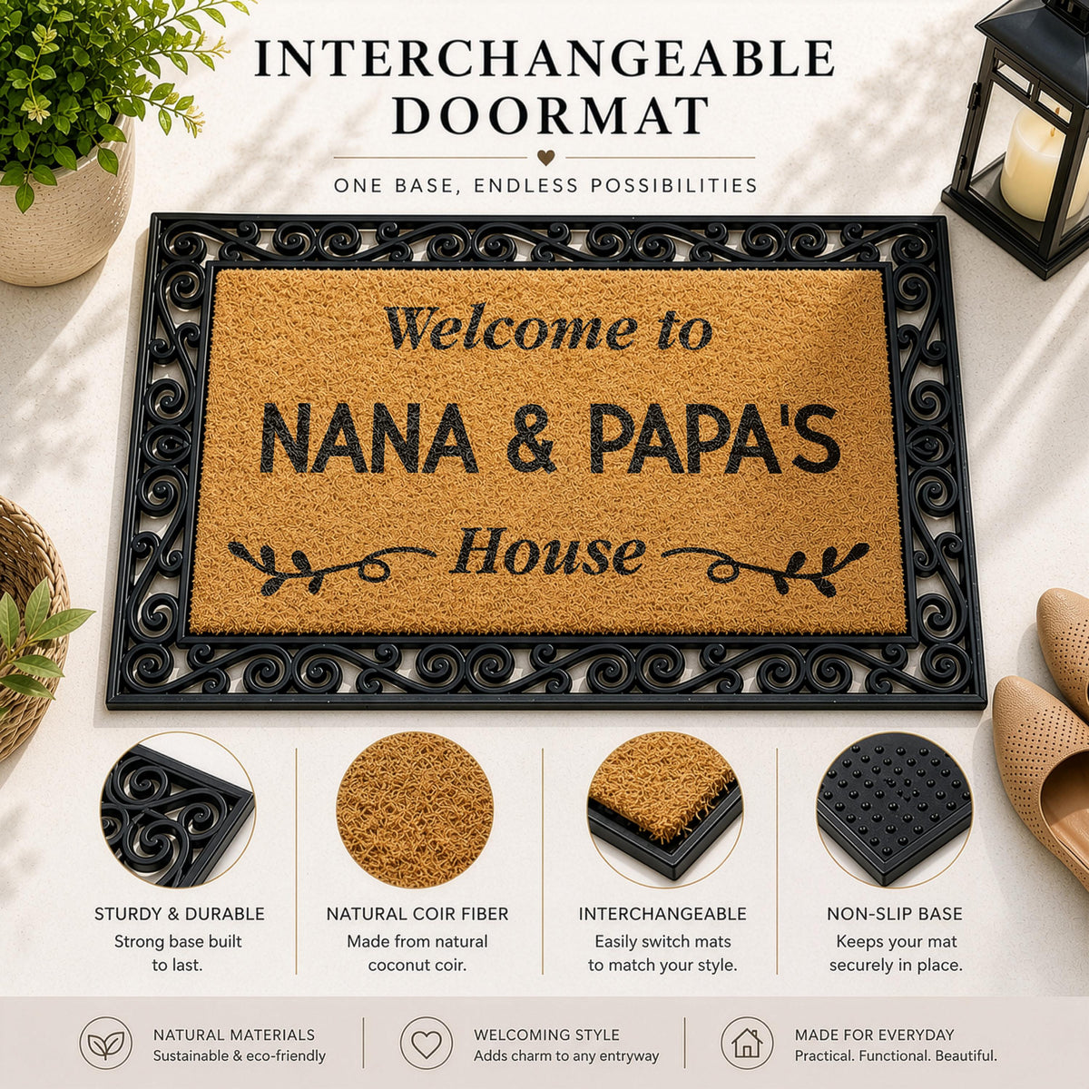 Interchangeable Welcome To Nana & Papa's House Doormat, Grandparents Home Welcome Mat