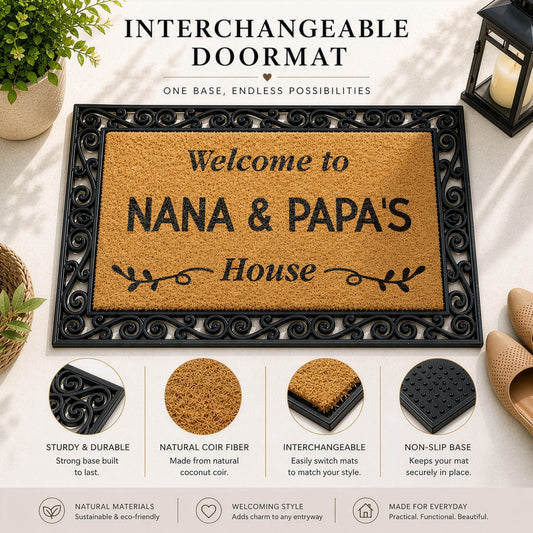 Interchangeable Welcome To Nana & Papa's House Doormat, Grandparents Home Welcome Mat