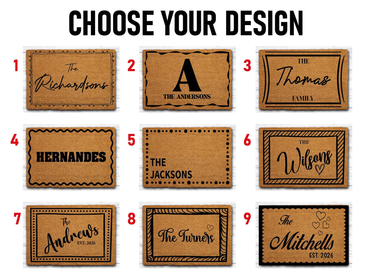 Personalized Framed Interchangeable Doormat, Custom Family Name Welcome Mat