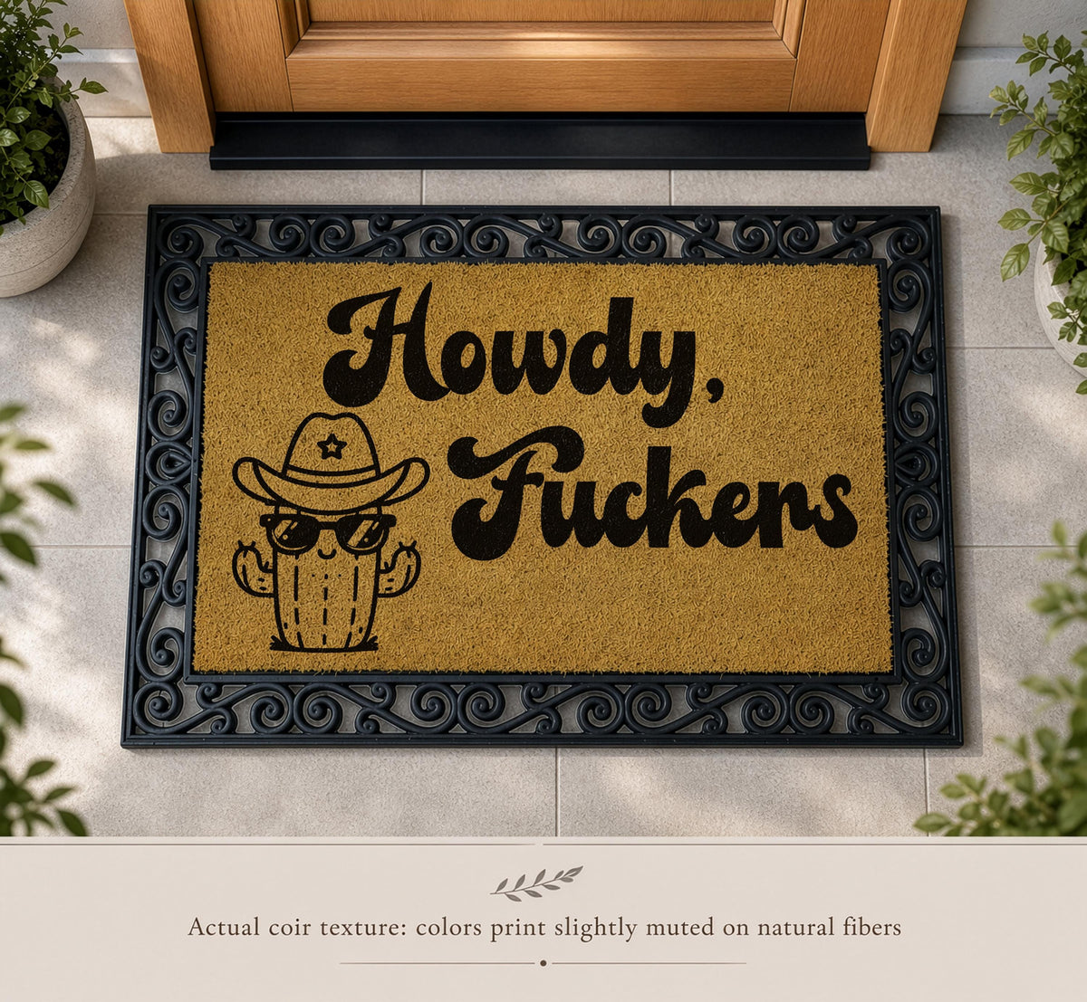 Funny Howdy Fuckers Doormat, Cowboy Cactus Interchangeable Welcome Mat