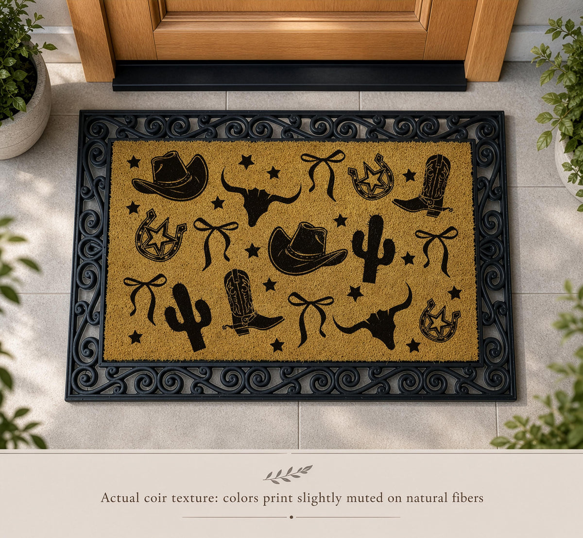 Cowboy Themed Welcome Mat, Western Style Interchangeable Doormat