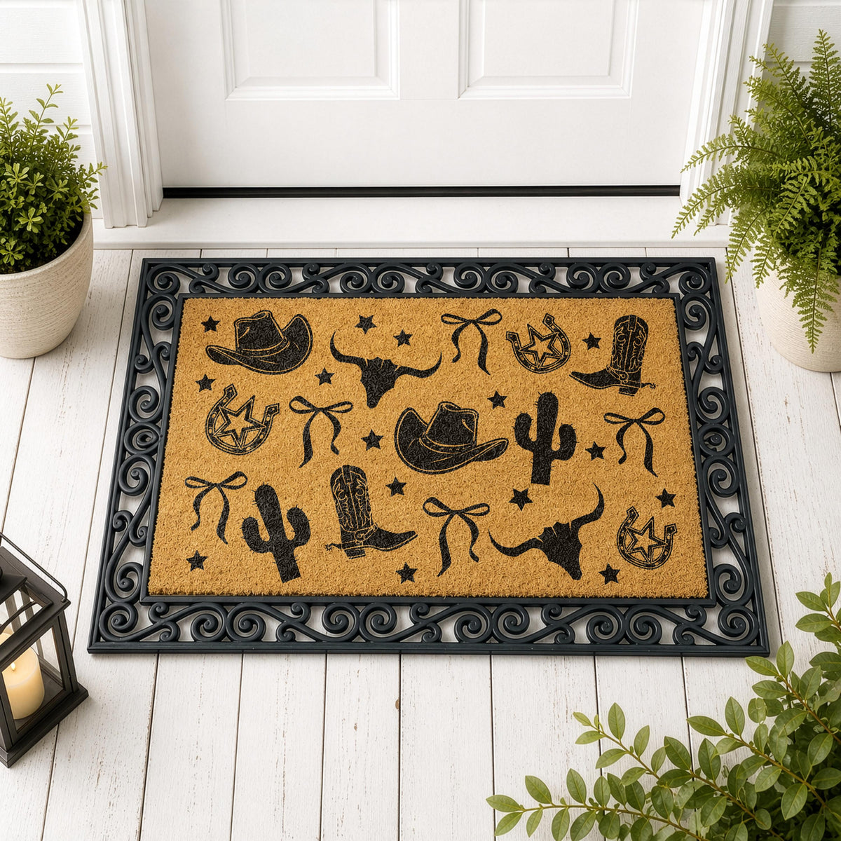 Cowboy Themed Welcome Mat, Western Style Interchangeable Doormat