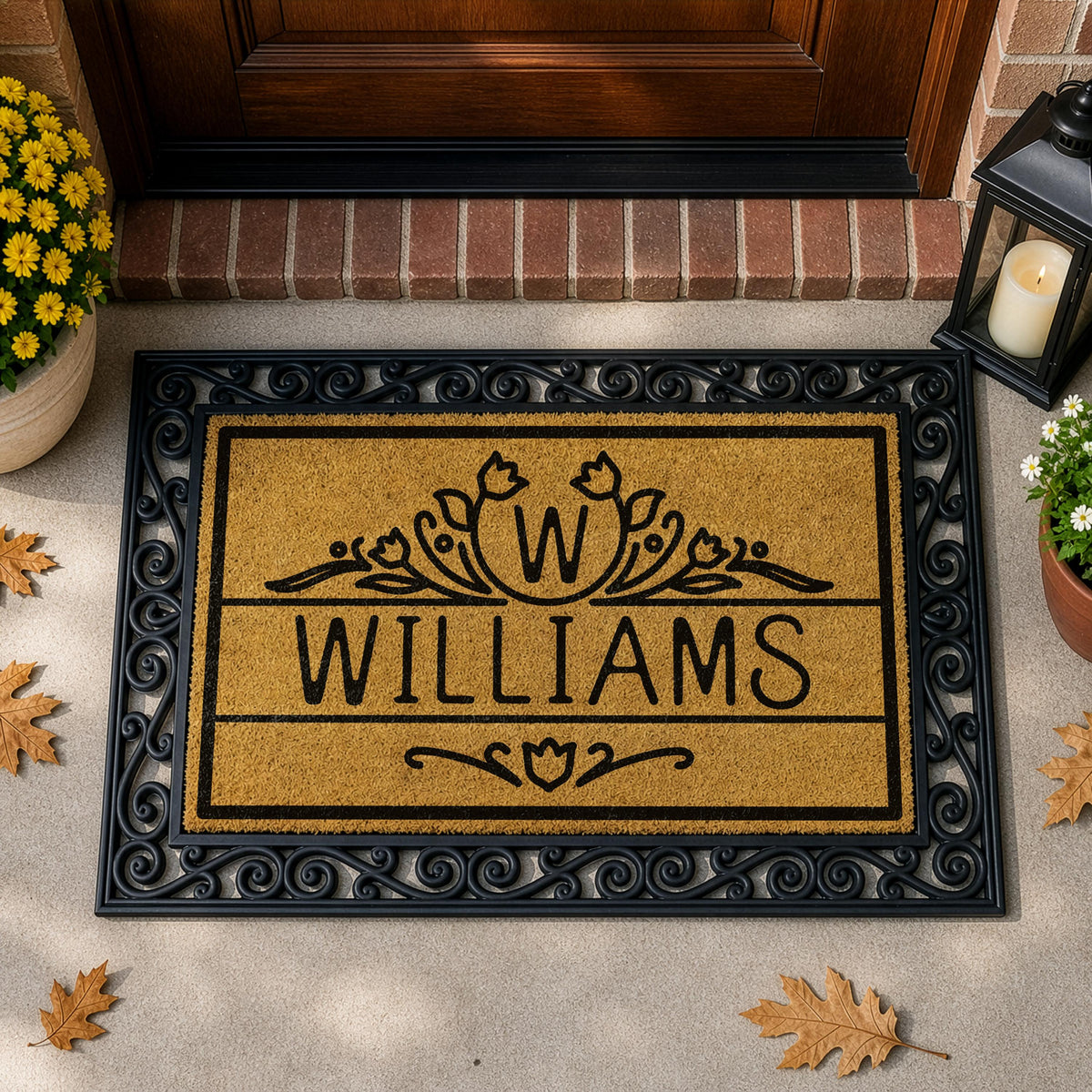 Custom Family Name Welcome Mat, Line Art Initial Interchangeable Doormat