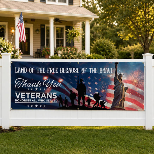 Thank You Veterans Flag Banner, American Memorial Veteran Fence Banner, Celebration 1776-2026