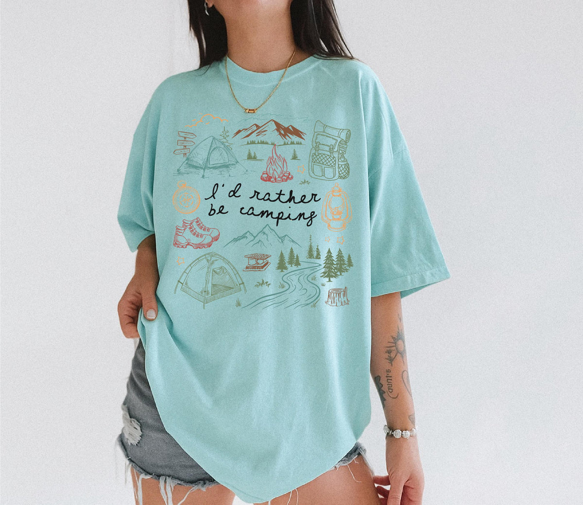 Comfort Colors® Retro Camping Shirt, I'd Rather Be Camping T-shirt, Hiking Tees, Summer Vacation Shirts