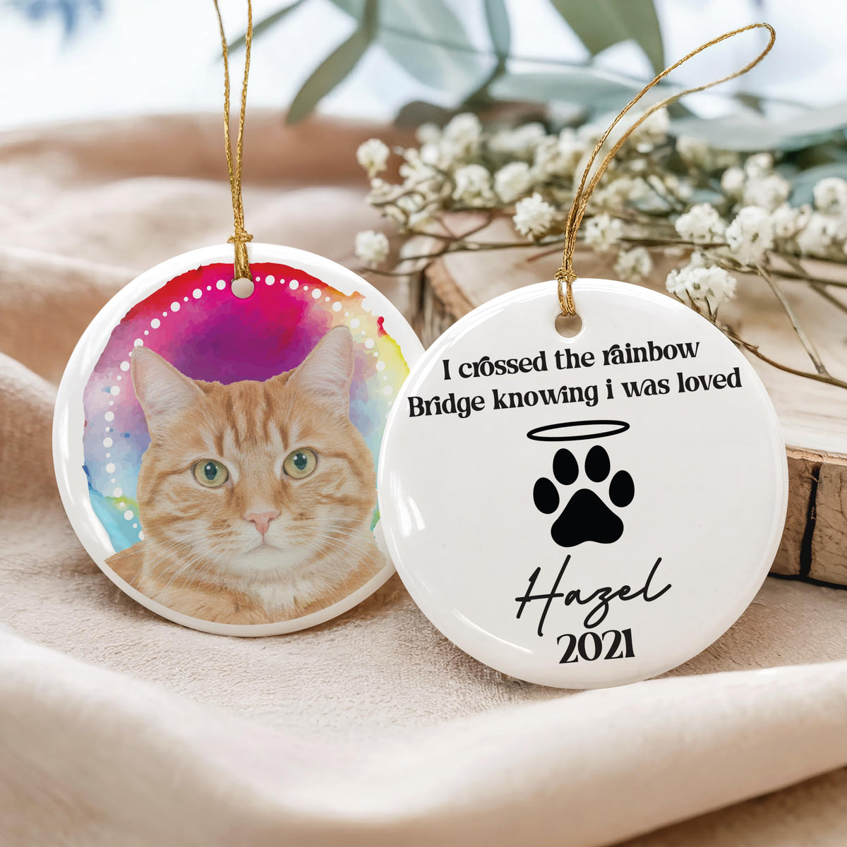 Custom Pet Photo Rainbow Bridge Ornament, Personalized Cat Loss Memorial Keepsake, Pets Remembrance Gift