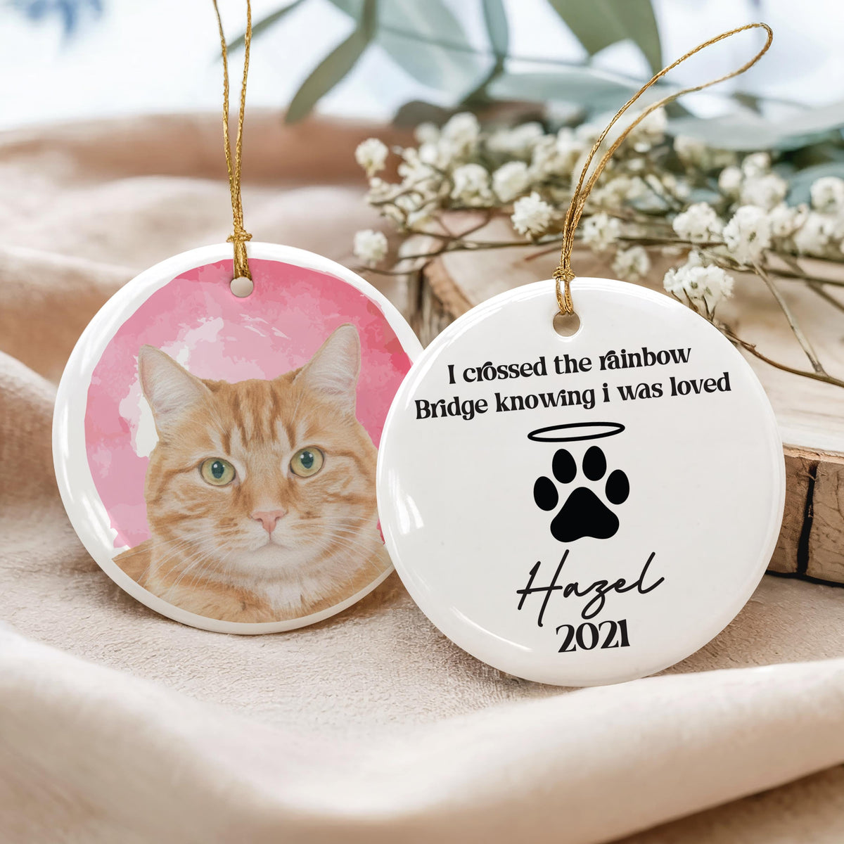 Custom Pet Photo Rainbow Bridge Ornament, Personalized Cat - Dog Loss Memorial Keepsake, Pets Remembrance Gift, Cats - Dogs Lover Present