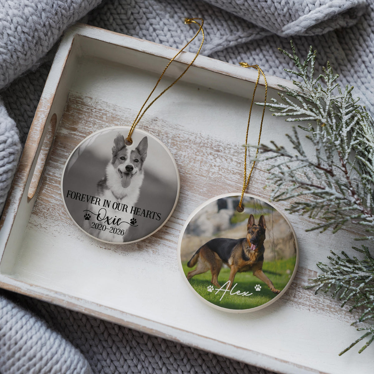 Custom Text Pet Photo Ornament, Dog Memorial Ornaments, Personalized Name & Date Pet Remembrance Gift, Dog Loss Sympathy Keepsake