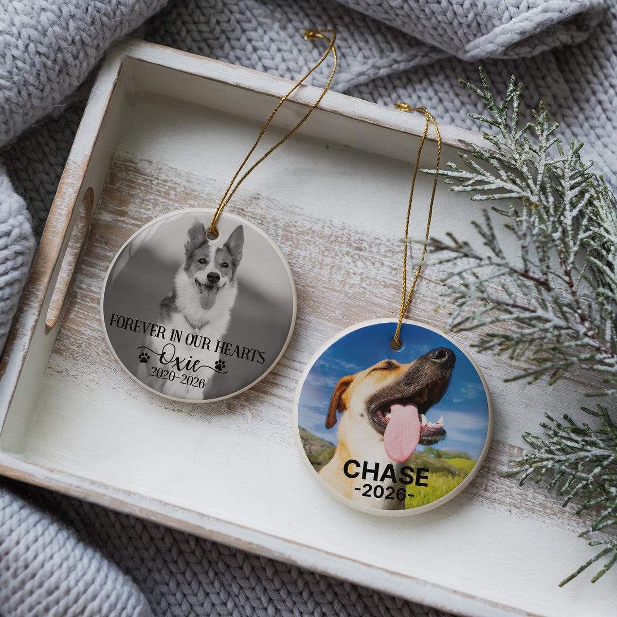 Custom Text Pet Photo Ornament, Dog Memorial Ornaments, Personalized Name & Date Pet Remembrance Gift, Dog Loss Sympathy Keepsake