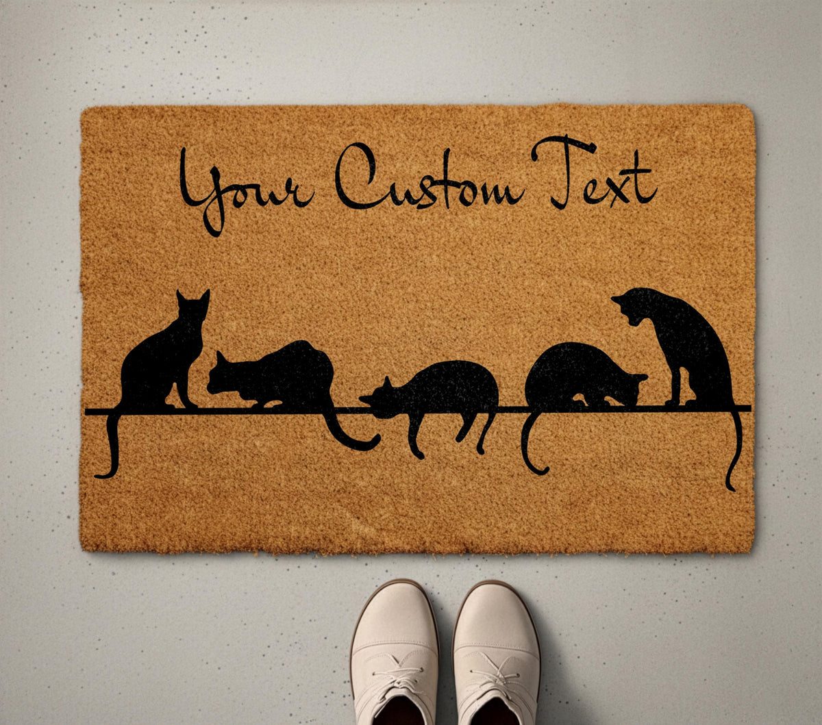 Custom Text Welcome Mat, Personalized Cat Doormat, Cats Mom Housewarming Gift, Pet Owner Front Porch Coir Rug, Pets Lover New Home Present