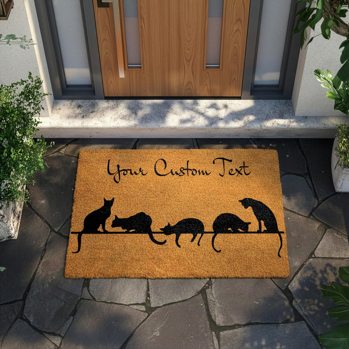Custom Text Welcome Mat, Personalized Cat Doormat, Cats Mom Housewarming Gift, Pet Owner Front Porch Coir Rug, Pets Lover New Home Present
