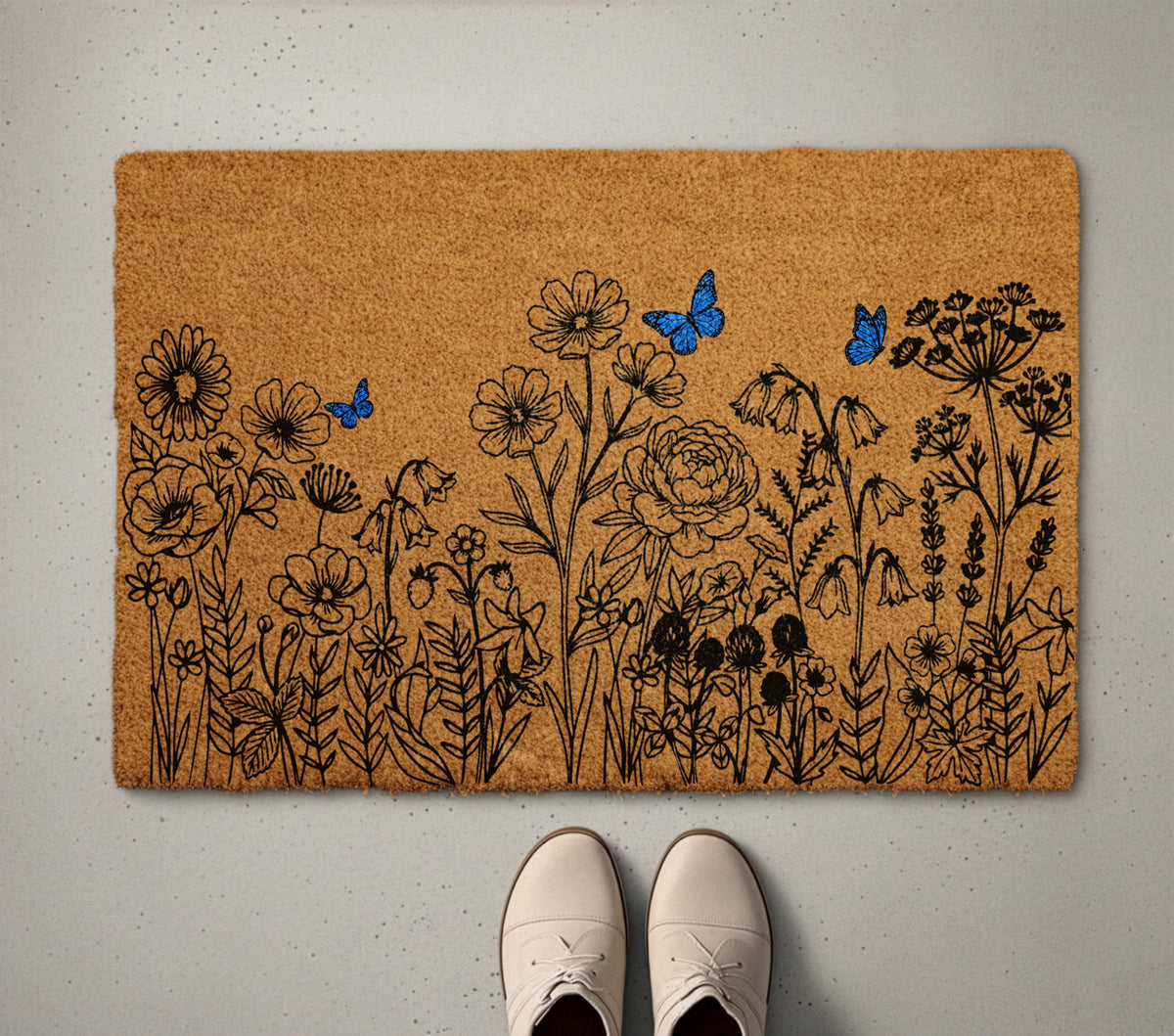 Spring Floral Welcome Mat, Wildflower Field Doormat, Flowers Meadow Housewarming Gift, Summer Front Porch Coir Rug, Home Entrance Decor
