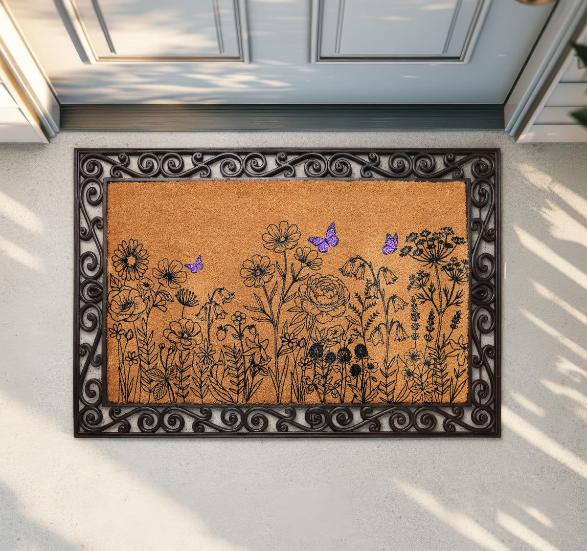Spring Floral Welcome Mat, Wildflower Field Doormat, Flowers Meadow Housewarming Gift, Summer Front Porch Coir Rug, Home Entrance Decor