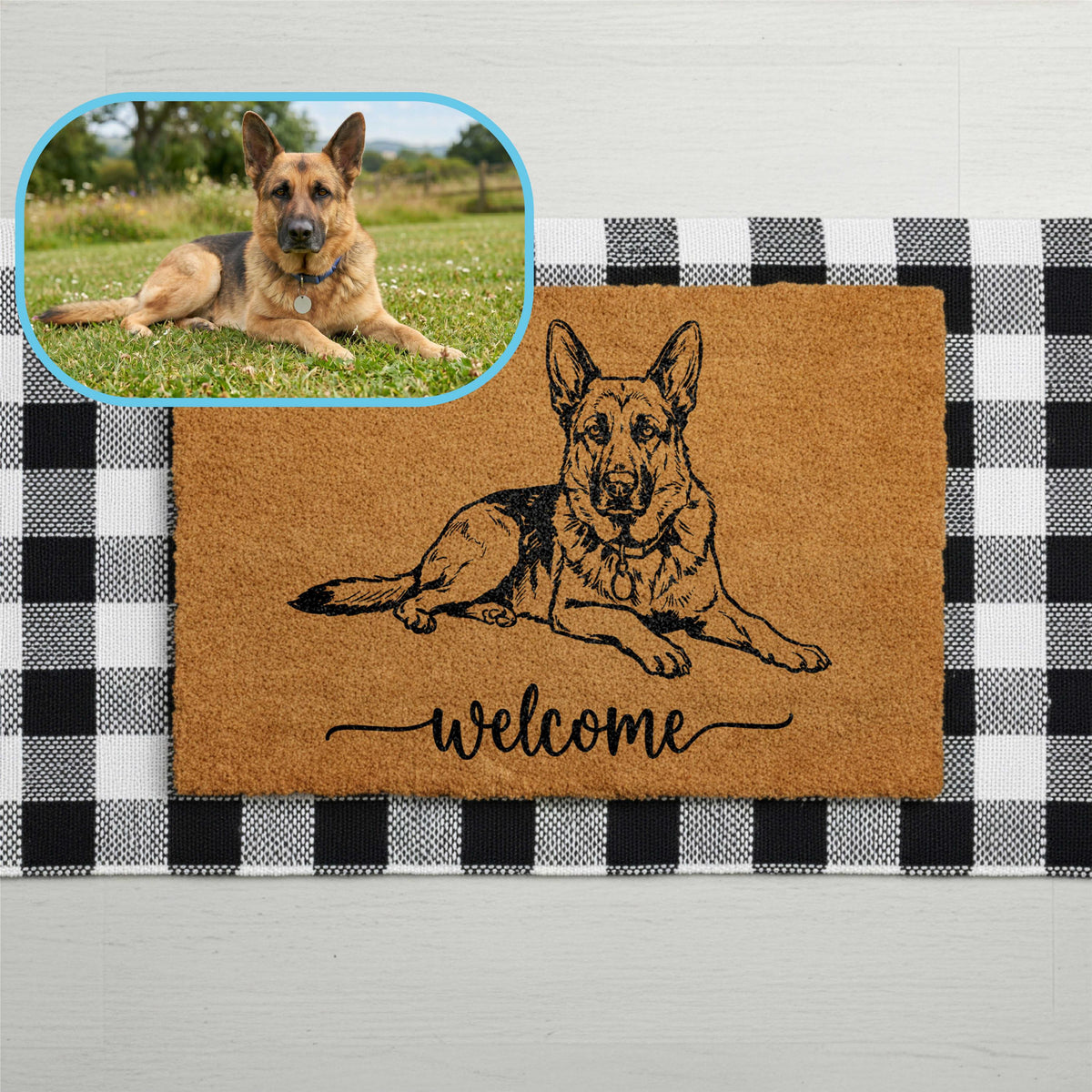 Custom Dog Photo Doormat, German Shepherd Welcome Mat, Unique Housewarming Gift, Dog Lovers, New Home Present, Personalized Front Porch Rug