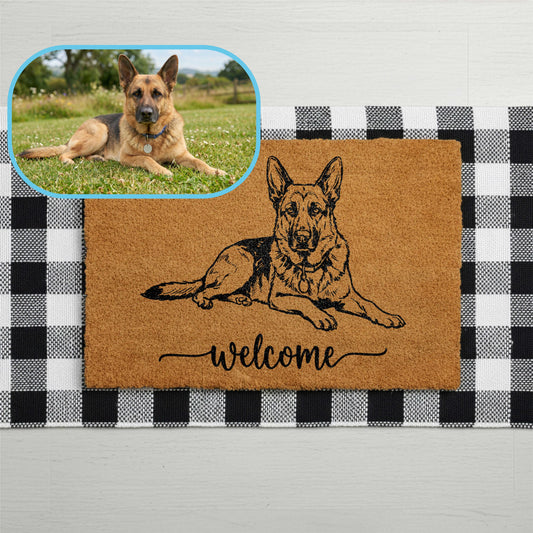 Custom Dog Photo Doormat, German Shepherd Welcome Mat, Unique Housewarming Gift, Dog Lovers, New Home Present, Personalized Front Porch Rug