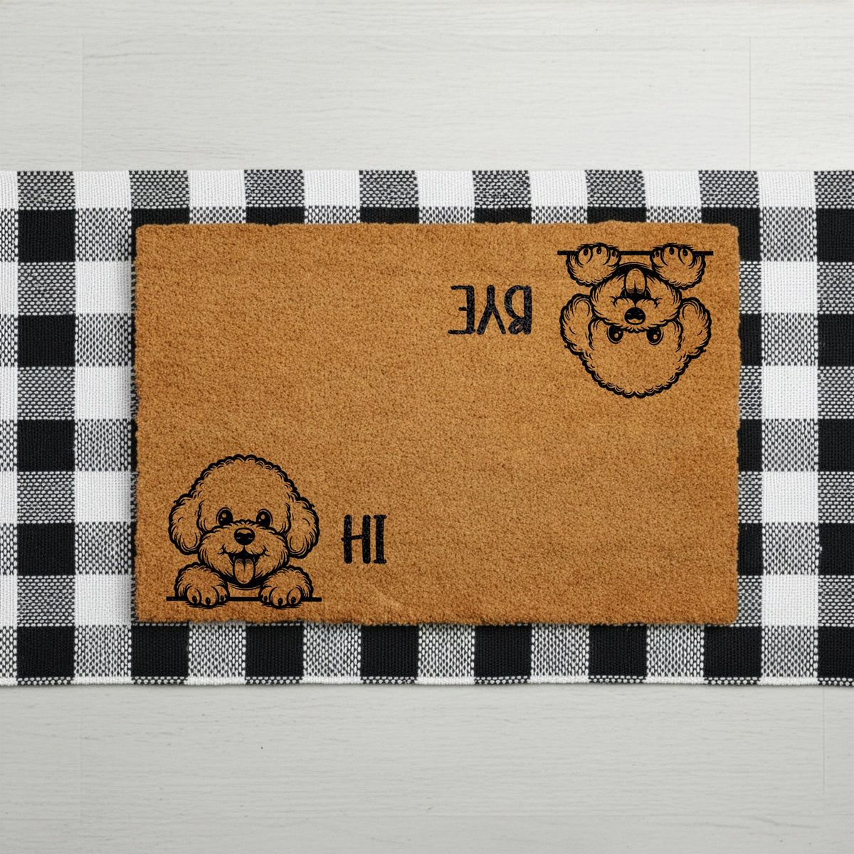Custom Dog Breed Hi Bye Doormat, Funny Dogs Welcome Mat, Dogs Lover Housewarming Gift, Pets Owner Front Porch Coir Rug, Home Entrance Decor