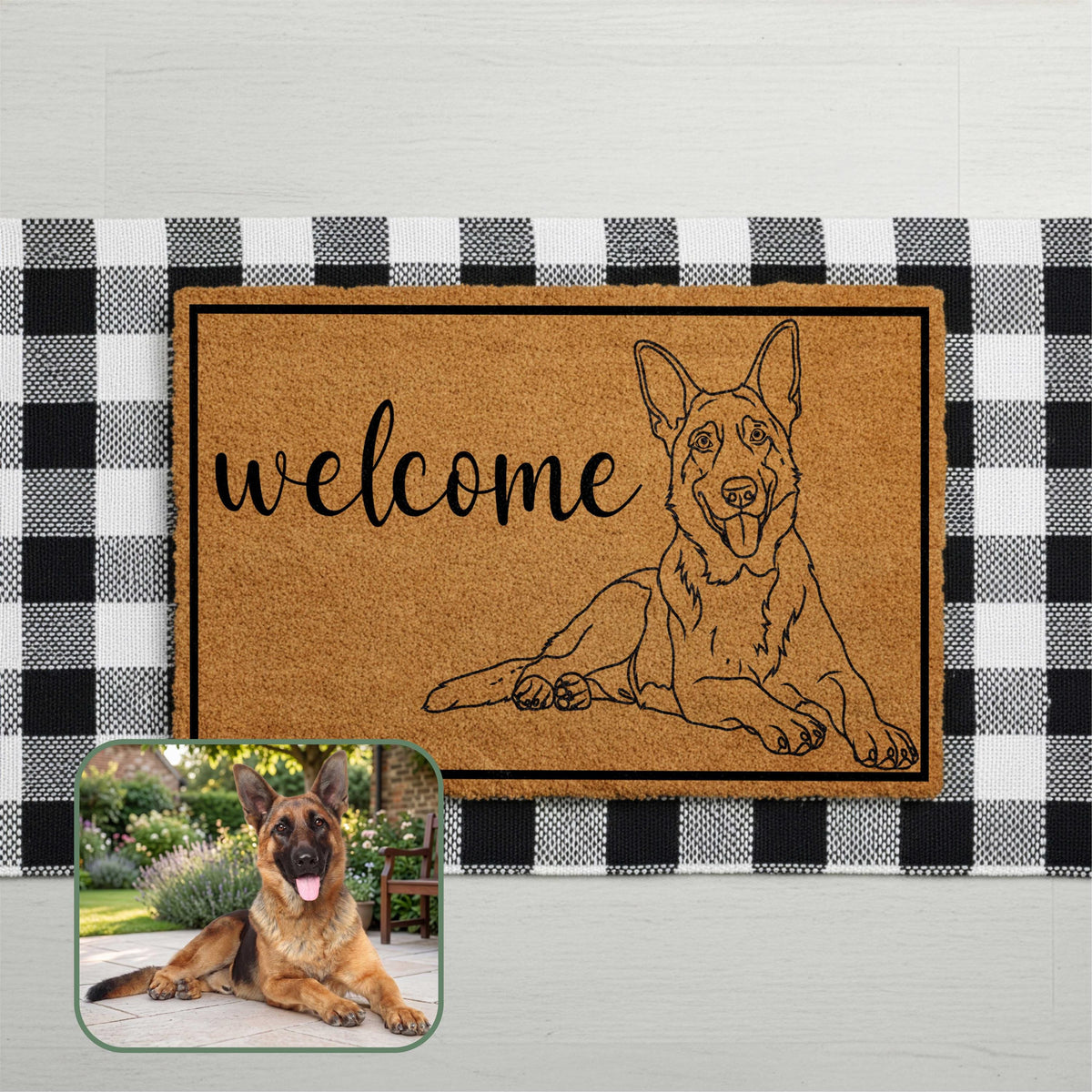 Custom Dog Sketch Doormat, Line Art Pet Welcome Mat, Dogs Lover Housewarming Gift, Personalized Pets Drawing Portrait Front Porch Coir Rug