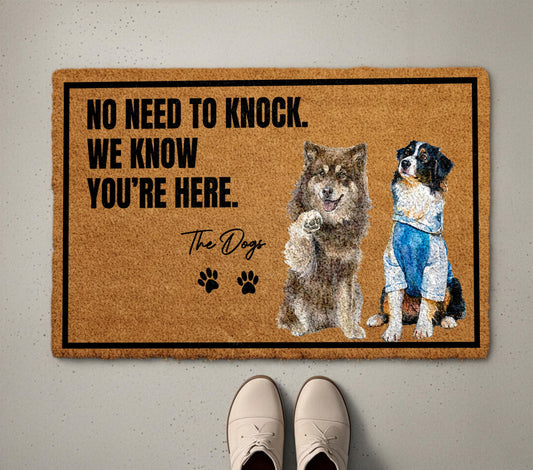 Custom Watercolor Dog Photo Doormat, No Need to Knock We Know You're Here Welcome Mat, Dogs Lover Housewarming Gift, Pet Picture Coir Rug