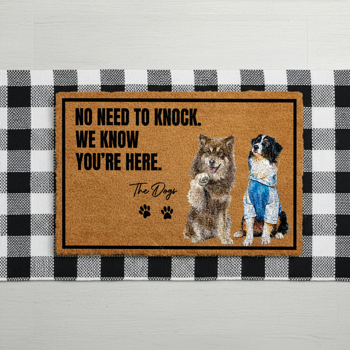 Custom Watercolor Dog Photo Doormat, No Need to Knock We Know You're Here Welcome Mat, Dogs Lover Housewarming Gift, Pet Picture Coir Rug