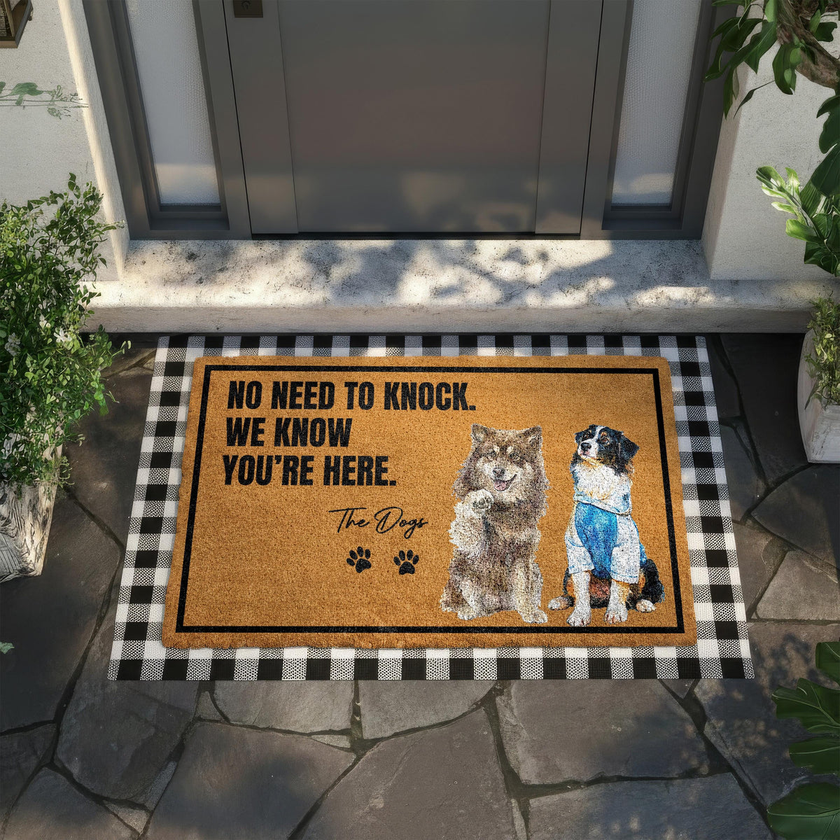 Custom Watercolor Dog Photo Doormat, No Need to Knock We Know You're Here Welcome Mat, Dogs Lover Housewarming Gift, Pet Picture Coir Rug