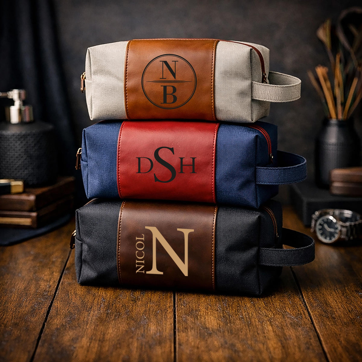 Personalized Monogrammed Dopp Kit, Engraved Toiletry Bag Gift for Him