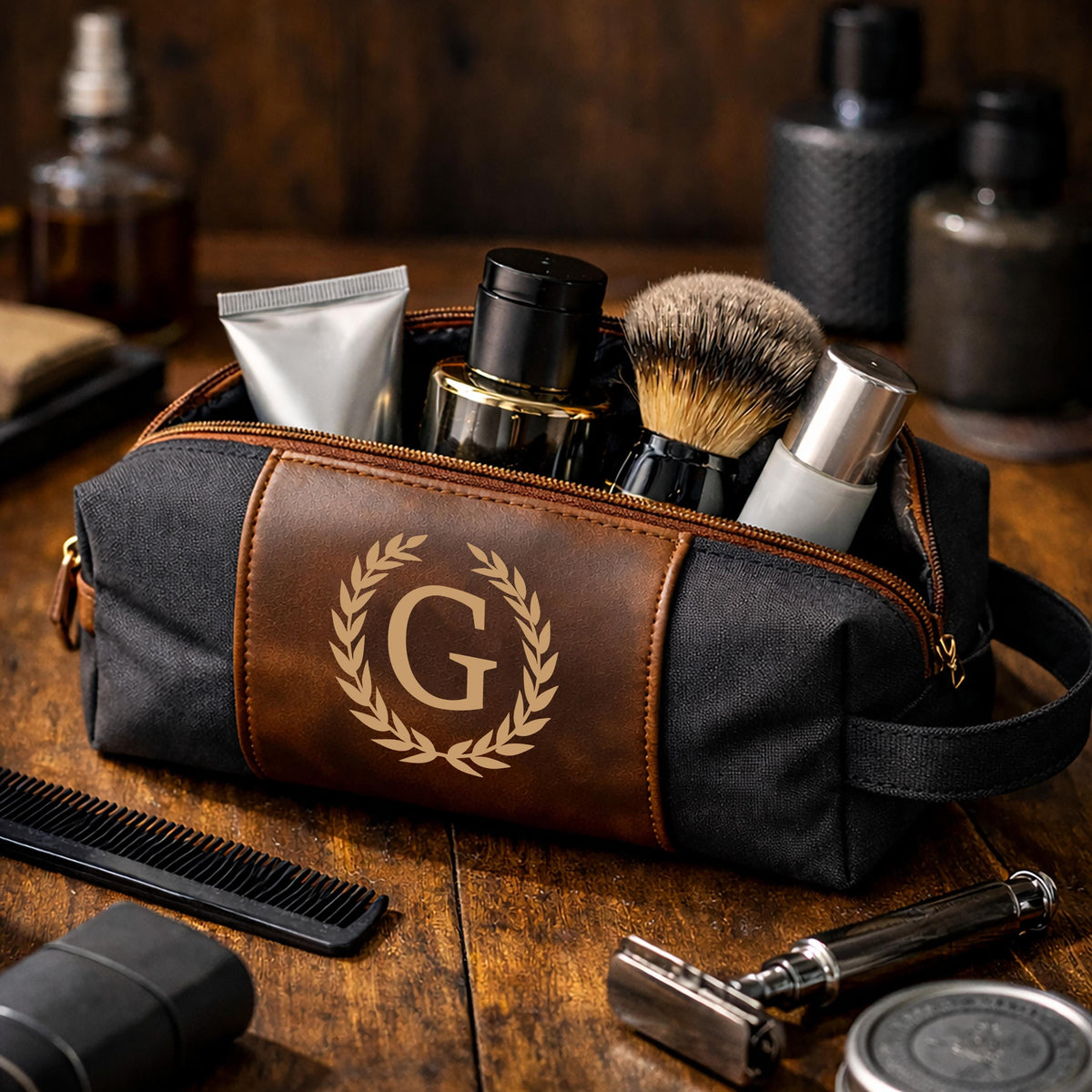 Personalized Monogrammed Dopp Kit, Engraved Toiletry Bag Gift for Him