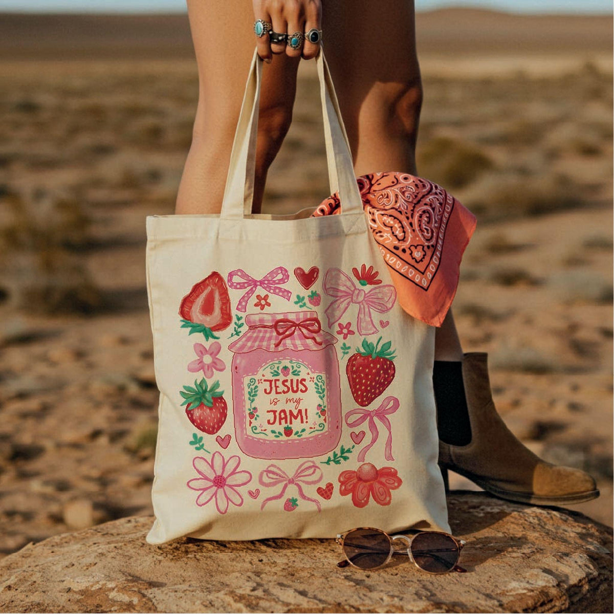 Jesus Is My Jam Tote Bag, Christian Strawberry Tote, Faith Canvas Bag, Cute Christian Gift, Floral Jam Tote Bag