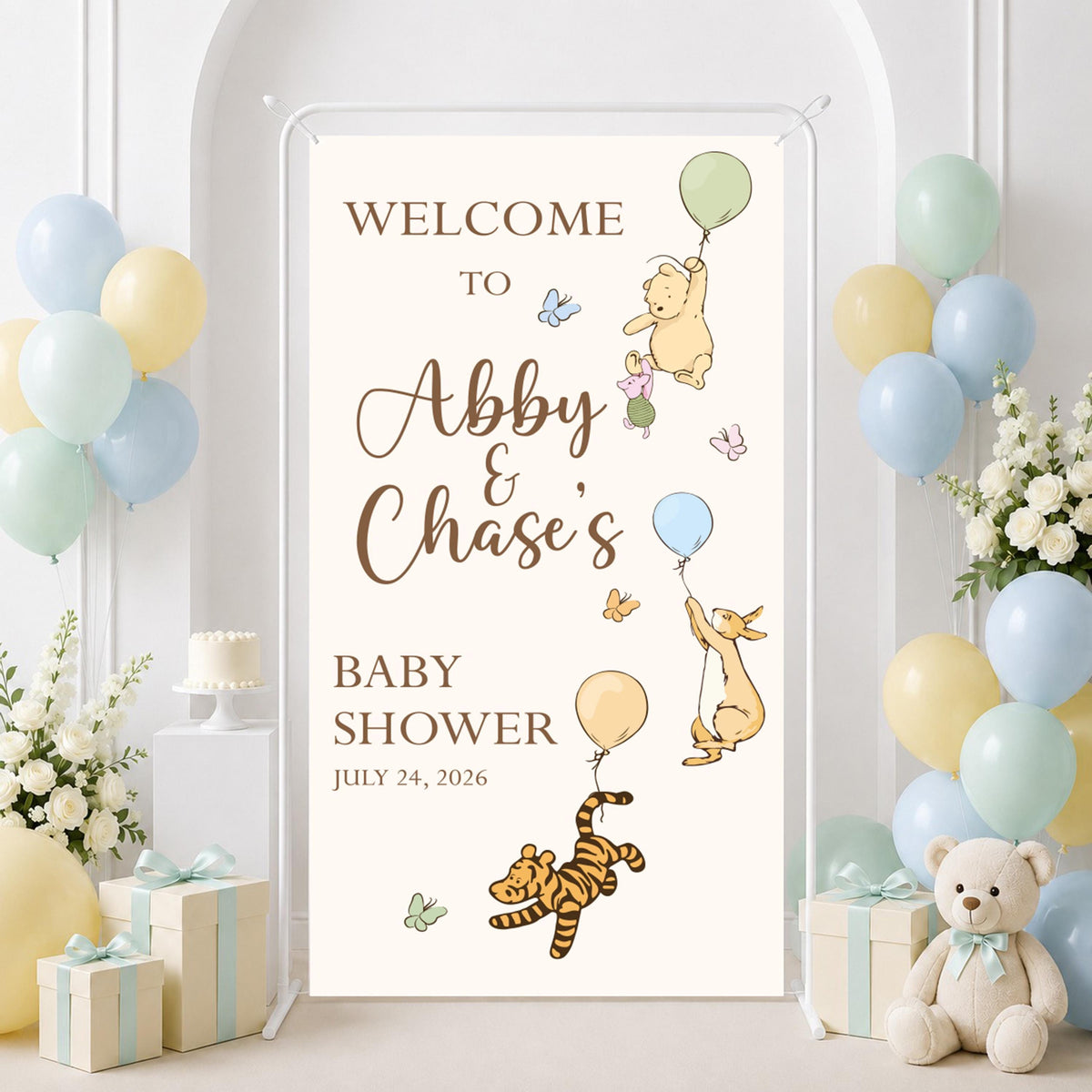 Personalized Bear Baby Shower Welcome Banner, Winnie the Pooh Party Sign, Garden Decor