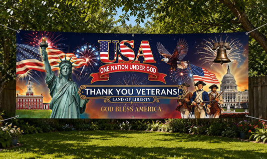 Custom America 250 Years Vinyl Banner, Patriotic 4th of July Freedom Sign, Outdoor Decor