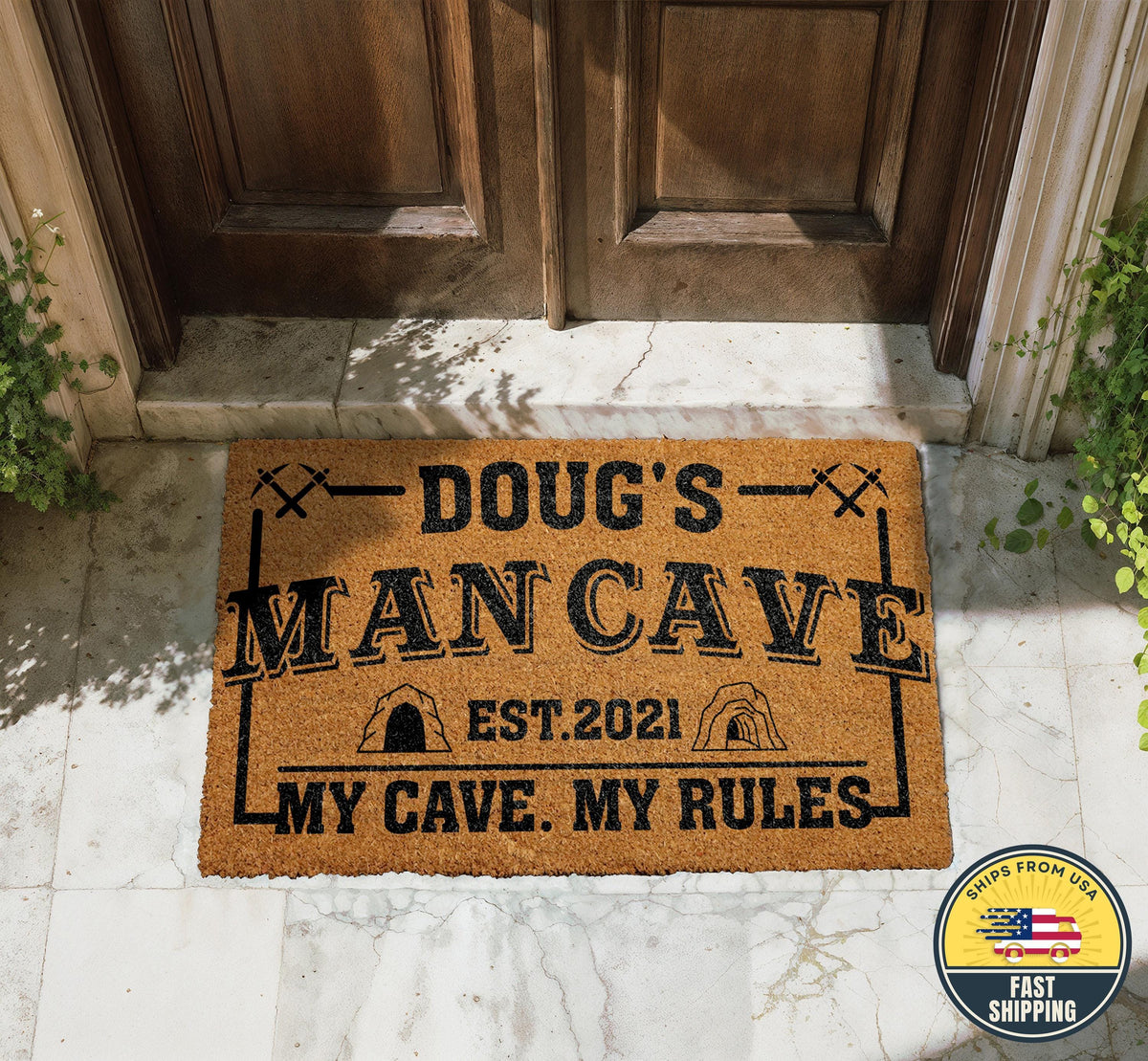 Custom Man Cave Doormat, Funny My Cave My Rules Est Entry Mat, Fathers Day Gift Idea