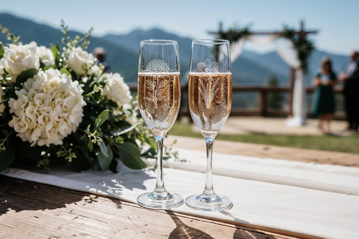 Personalized Engraved Champagne Glass, Birth Flower Crystal Flute