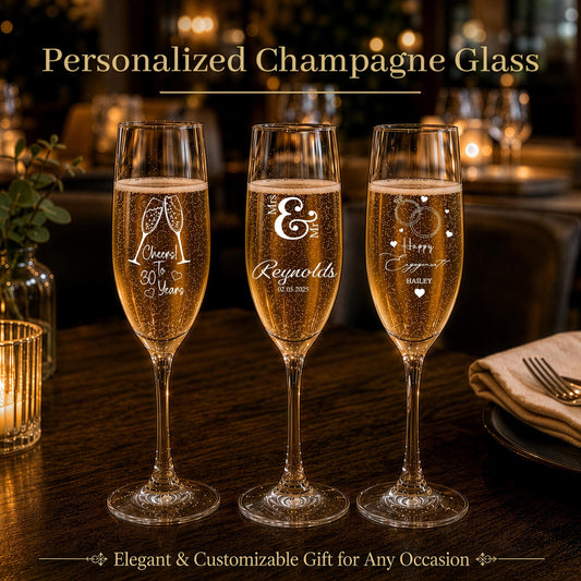 Personalized Crystal Champagne Flutes, Engraved Wedding Anniversary Gift