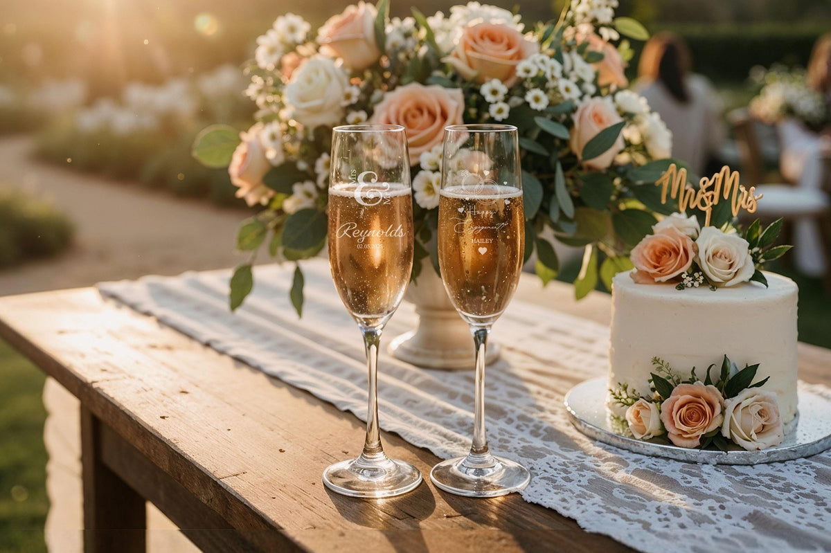 Personalized Crystal Champagne Flutes, Engraved Wedding Anniversary Gift