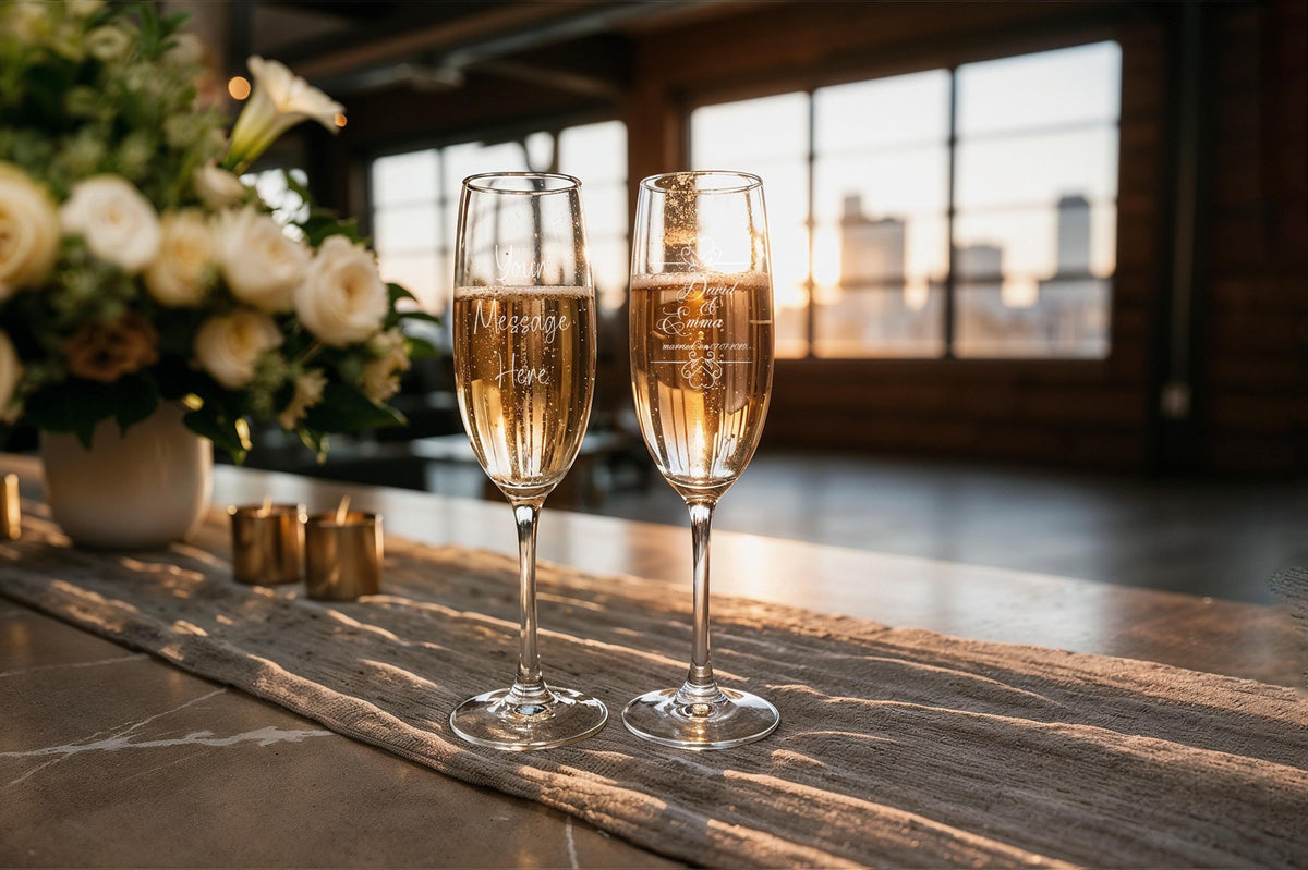 Personalized Crystal Champagne Flutes, Engraved Wedding Anniversary Gift