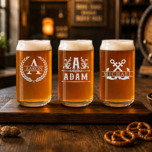 Personalized Beer Can Glass, Nautical Anchor Monogram Drinkware