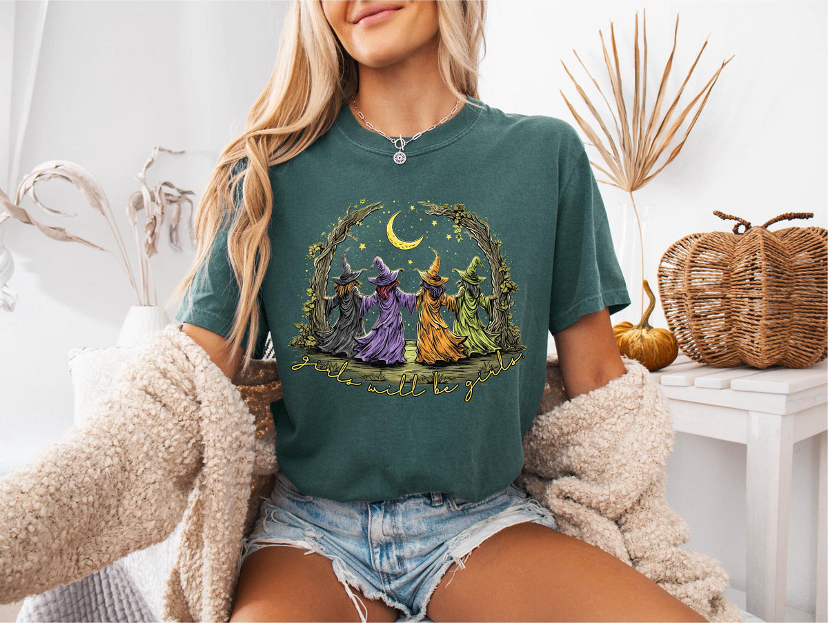 Comfort Colors® Witchy Friends Halloween Shirt, Spooky Girls Tees, Fall Witch Sweatshirt, Witchy Vibes Tee