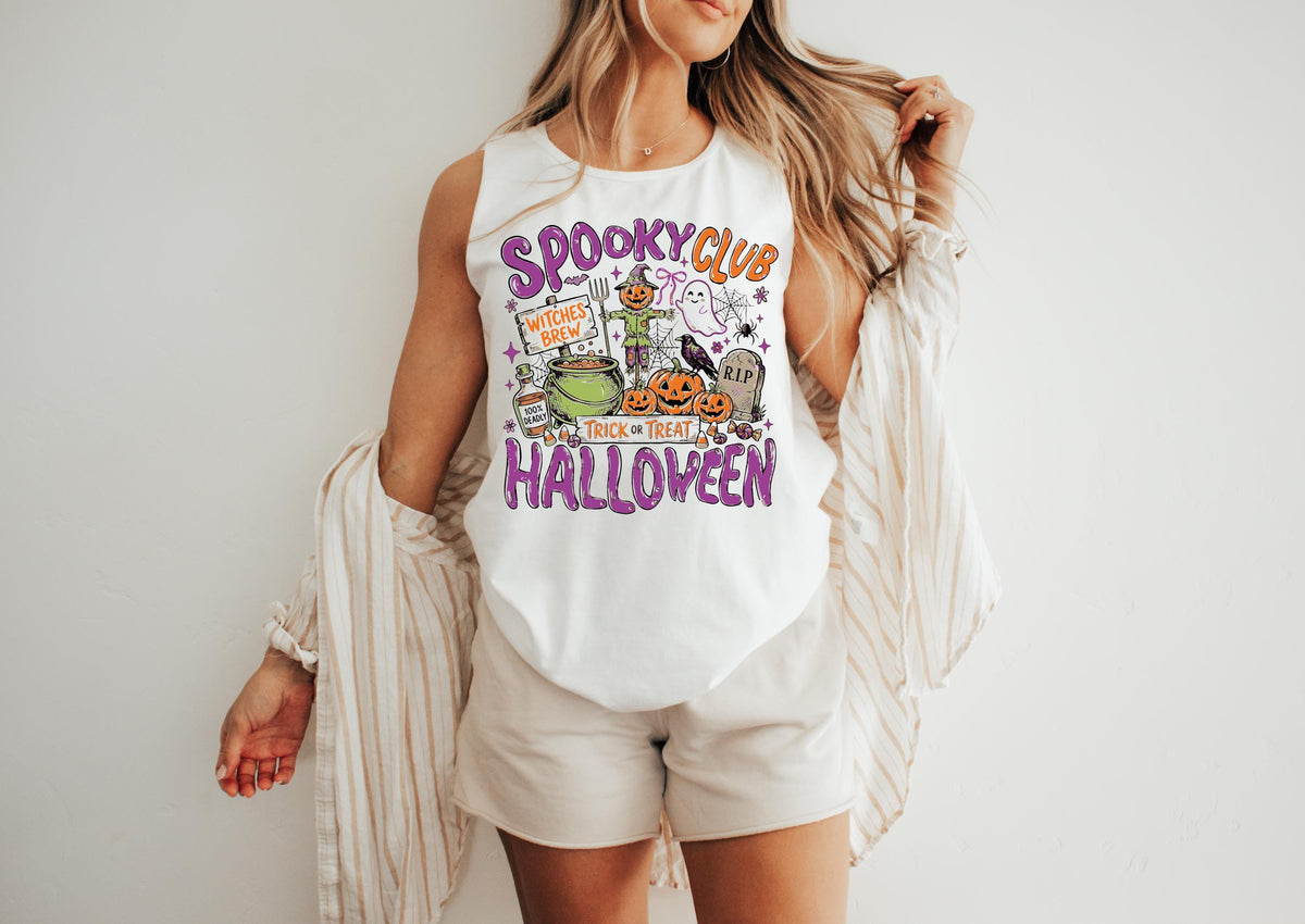 Comfort Colors® Spooky Tank Top, Halloween Pumpkin Shirt, Summer Pumpkin T-Shirt