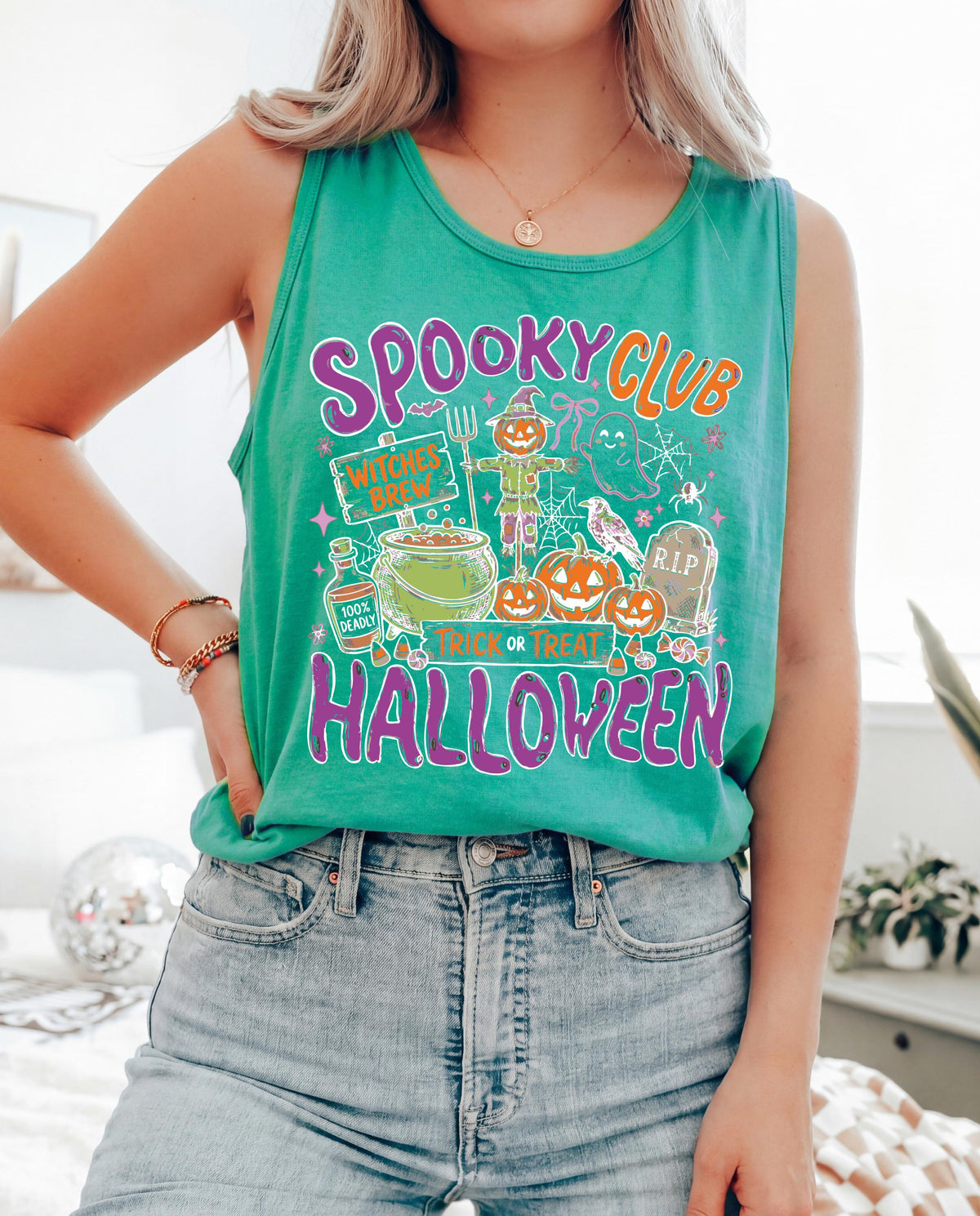 Comfort Colors® Spooky Tank Top, Halloween Pumpkin Shirt, Summer Pumpkin T-Shirt