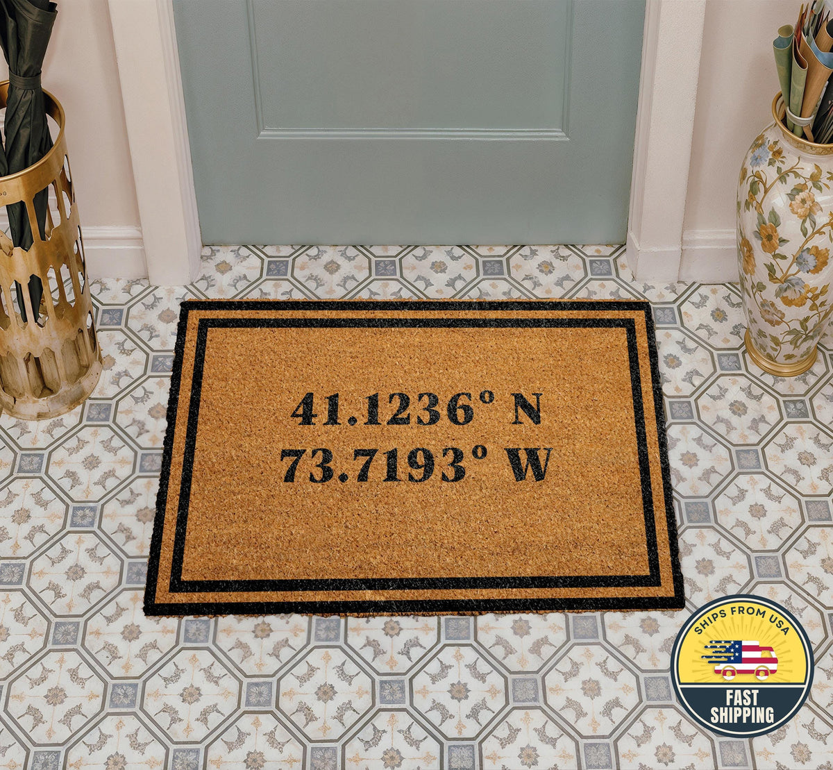 Custom Coordinates Doormat, Personalized Welcome Mat, Unique Wedding Engagement Gift